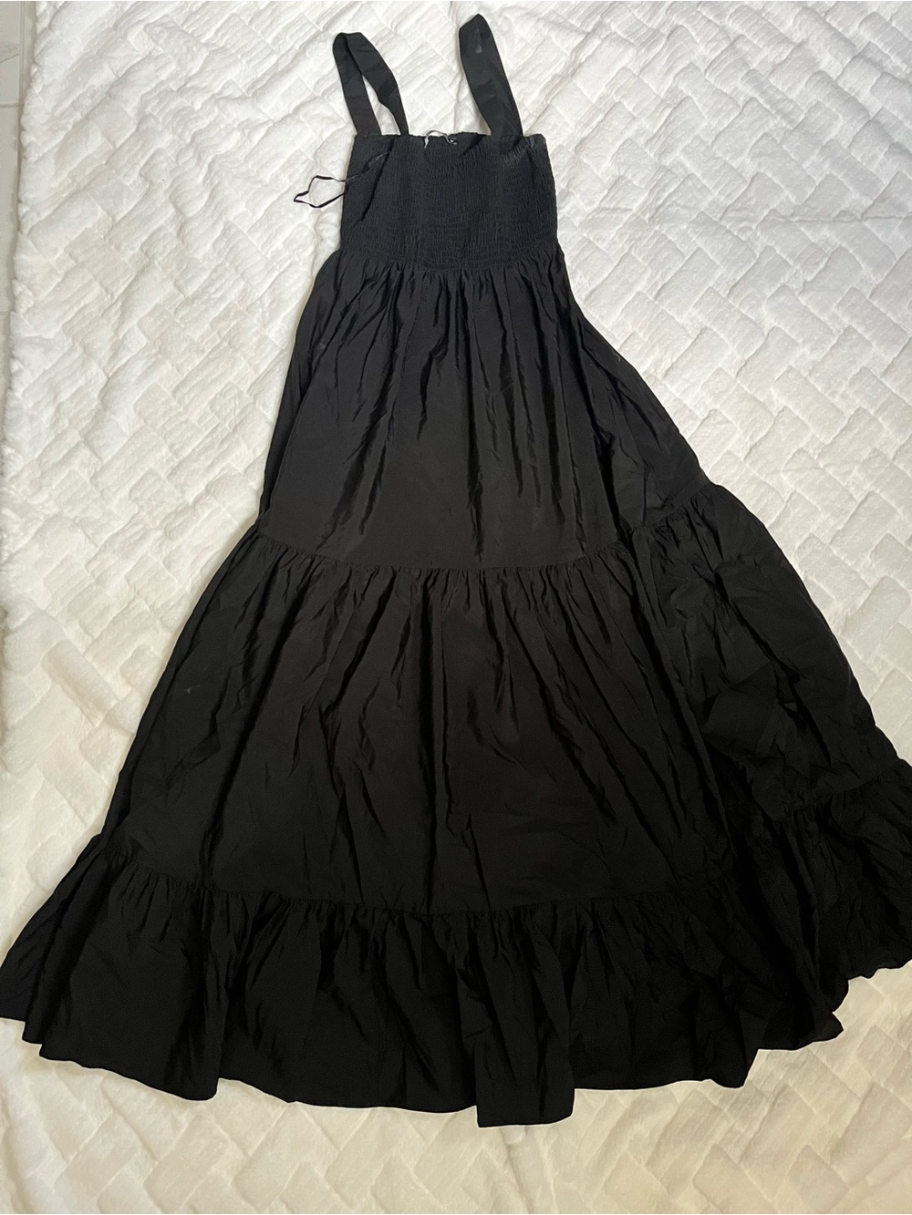 Zara Black Tiered Maxi Dress with Smocked Bodice